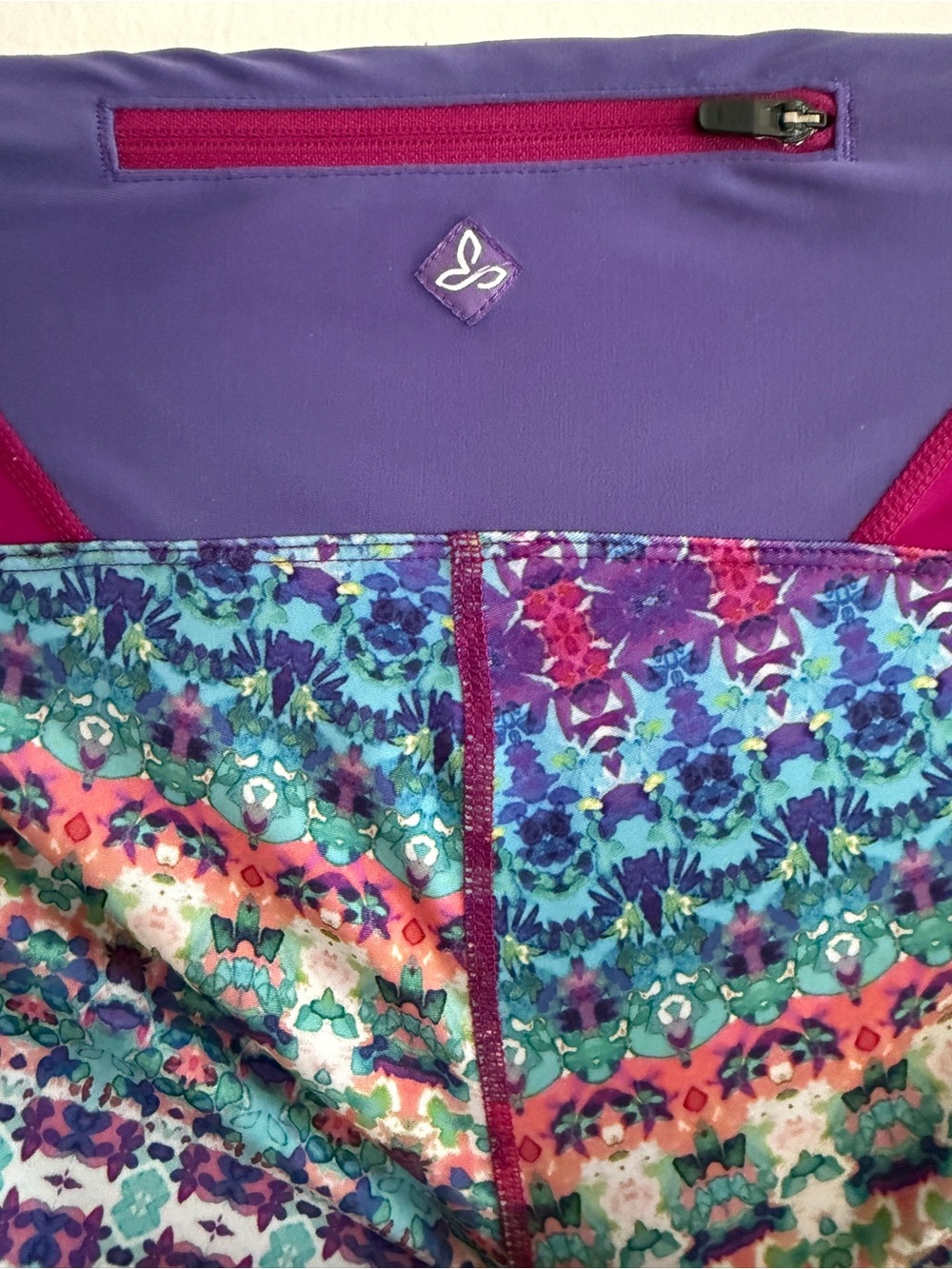 Prana Purple Floral One-Piece with Pink Zip Accent